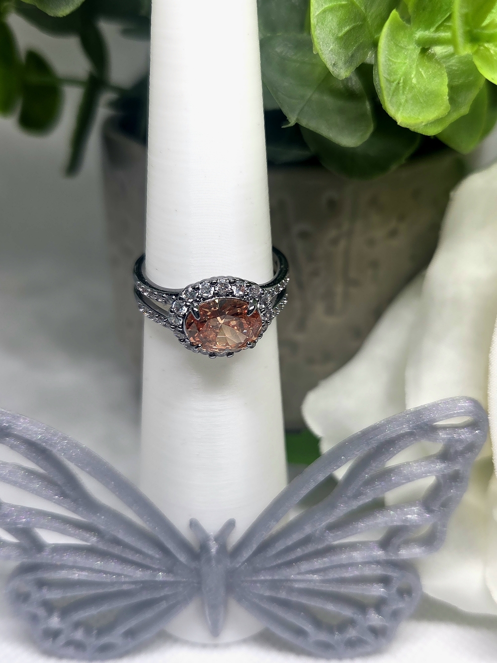 Smokey Topaz Halo Solitaire Ring with Pavé Accents